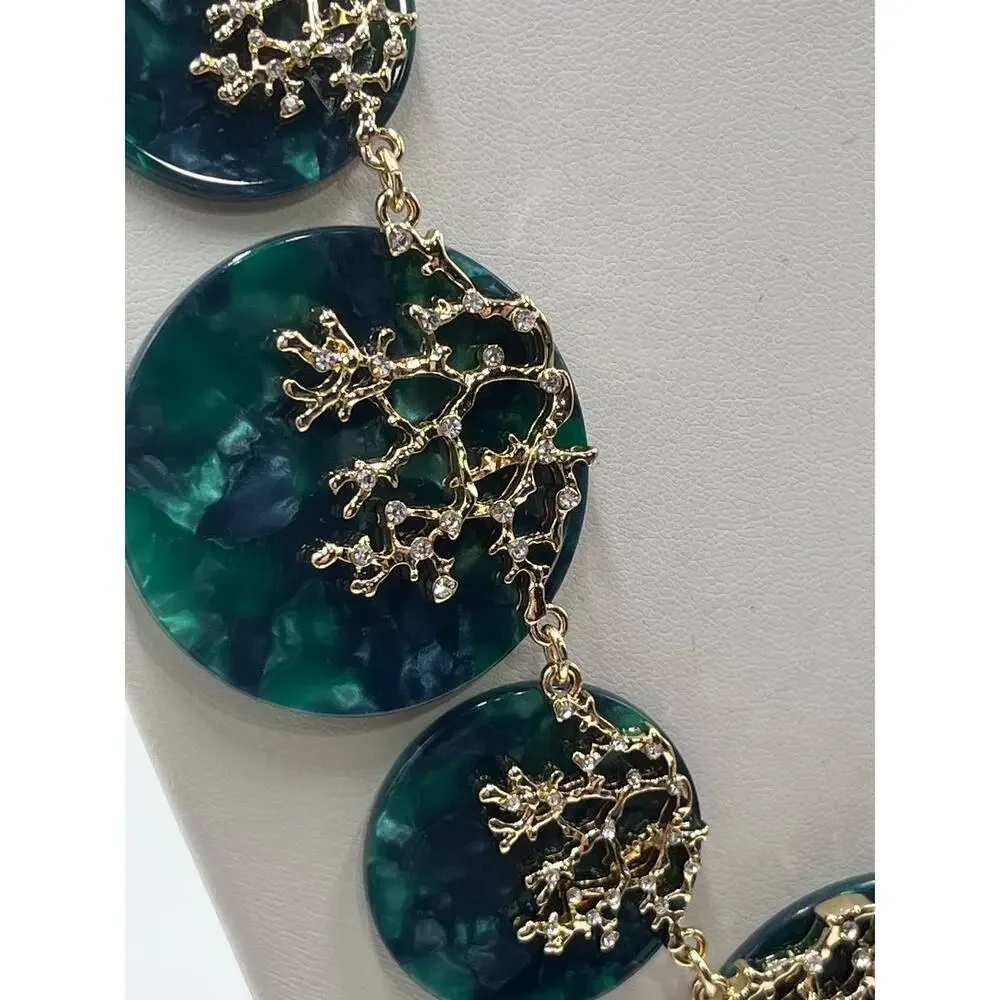 Lilly Pulitzer Coral Cove Emerald Isle Green Round Disc Crystal‎ Necklace New